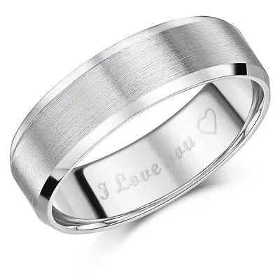 7mm Men's Titanium Heart Ring Engraved  I Love You ♡'' Matt & Polished Band • £28