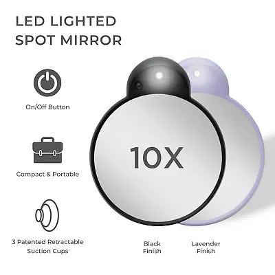 Zadro LED Lighted Compact Mirrors W/ 10X Magnification & Retracting Suction Cups • $12.99