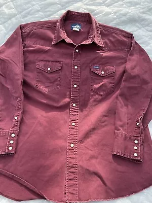 Vintage Wrangler 90's Maroon Denim Pearl Snap Western Shirt Size XXL • $27.95