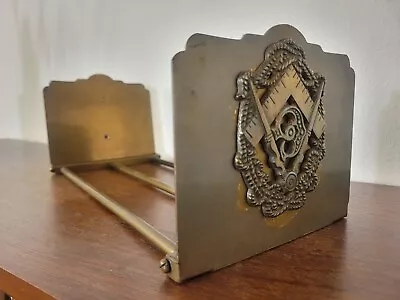 Antique Masonic Expanding Book Rack Holder / Bookends / Shelf Decor / Brass • $79