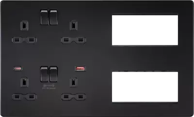 £81.79 • Buy KNIGHTSBRIDGE MATT BLACK SCREWLESS Switches & Sockets BLACK ROCKER + USB