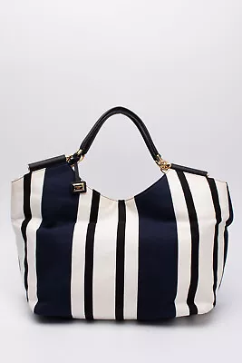 £67 • Buy RRP€1255 DOLCE & GABBANA Canvas Tote Bag Large Striped Logo Charm Made In Italy