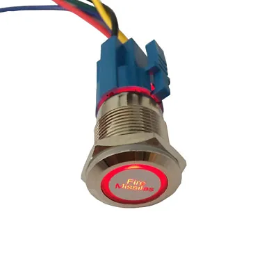 12V 19mm Button Red LED Light Fire Missiles Momentary Metal Switch Plug Sales • $6.39
