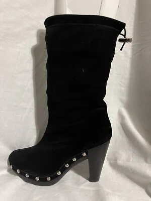 Michael Kors Studded Heel Black Suede Pull On Boots Shoes 6.5 • $45