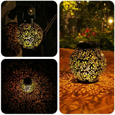 Solar Powered LED Light Morrocan Lantern Hanging Outdoor Garden Lamp Decor Light • £9.99