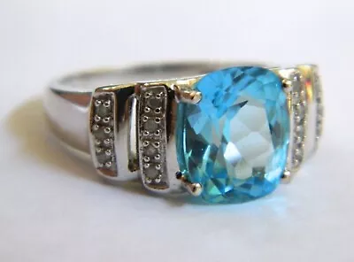 14K White Gold Baby Swiss Blue Topaz Solitaire/Engagement Ring Diamond Accents • £417.97