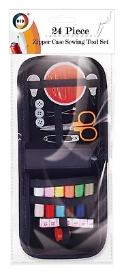 Sewing Kit Needle Thread Tape Measure Scissor Pins Zipper Case 24 Piece Set • £3.75
