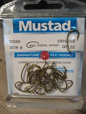 25 Mustad Signature CO68 Egg Caddis Offset / Fly Fish Hooks 2XH/2XS Size 6 • $10.04