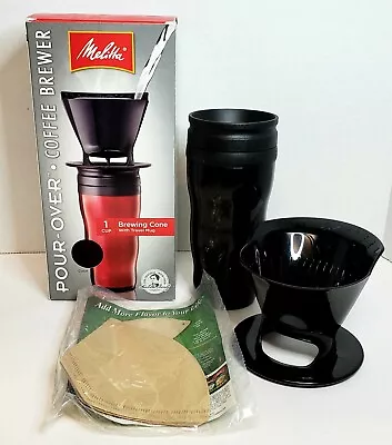 Melitta Coffee Maker Single Cup Pour-Over Brewer With Travel Mug Black 16 Oz. • $24.99