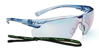 Univet Safety Glasses Blue Lens With Neck Cord Cycling Specs Spectacles Side Pro • £14.79