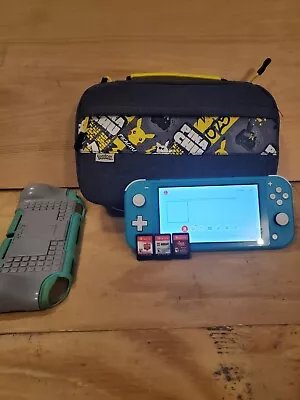 Nintendo Switch Lite Turquoise Bundle Pikachu Case And 3 Switch Games • $175