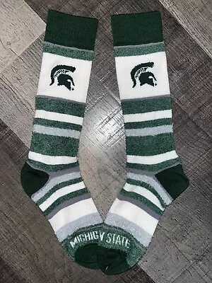 Michigan State Spartans College Team Green Womens Soft Comfy Fuzzy Crew Socks • $9.67