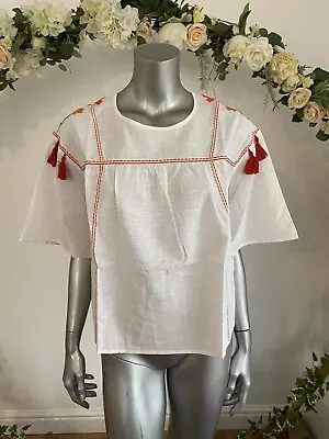 $17.02 • Buy Neon Rose Top Size 16 18 20 & 22  White Tassel Embroidered Blouse New JP24