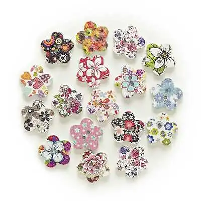 50 Flower 2 Hole Wood Buttons Sewing Scrapbooking Gift Clothing Home Decor 17mm • $3.99