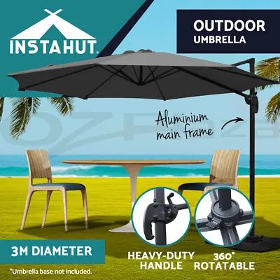 $151.95 • Buy Instahut Outdoor Umbrella 3m Umbrellas Cantilever Stand Sun Roma UV 360 Degree