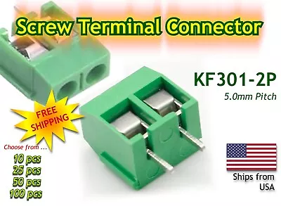 KF301-2P       2 Pole 5mm Pitch PCB Mount Screw Terminal Block - GREEN • $5.45