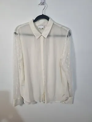 $49.95 • Buy Witchery Size 16 White Collared Silk Button Through Blouse Sheer Sleeve 
