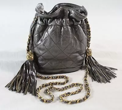 Chanel - Vintage Metallic Pewter/gold Chain  Tassel  Crossbody Bag (so Special!) • $2226