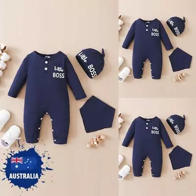 Newborn Baby Boys Little Boss Outfit Set Romper Jumpsuit Hooded Bodysuit Clothes • $27.89