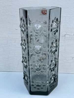 £13.99 • Buy Vintage Retro Dartington Art Glass Grey 'Nipple' Vase Frank Thrower & LABEL VGC!