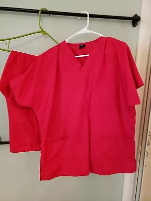 1 Sets (2 Pcs) Barco Red Scrub Top & Pants Size Large • $22.99