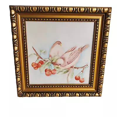 Vintage H&R Johnson Ltd Made In England Bird & Cherries Ceramic Tile Framed • $14.97