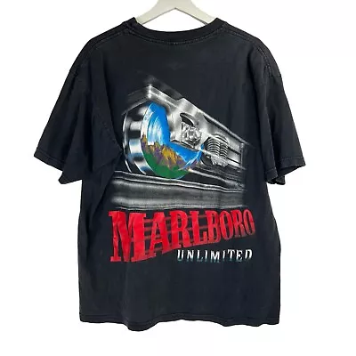 Vintage Size XL Marlboro Unlimited Train Rail Pocket T-Shirt Black 1990s Rare • $79.94