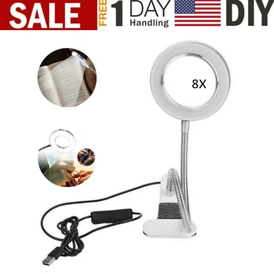 $17.42 • Buy LED Lamp 8X Magnifying Glass Magnifier Desk Table Light Reading Lamp W/ Clamp US