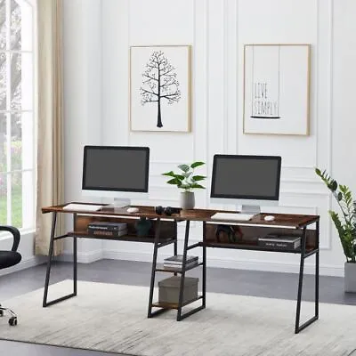 THEVEPON Two Persons PC Laptop Desk Study Table Industrial Wooden Writing Table • $88.99