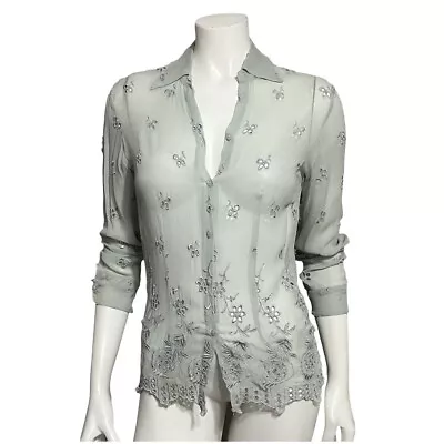 ECI New York Mint Green Silk Like Lace Blouse Sz-Small • $35