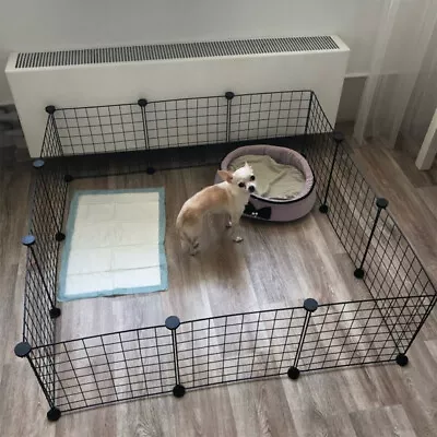 12 Panels Pet Dog Playpen Puppy Rabbits Play Pen Metal Wire Run Cage Crate Fence • £16.95