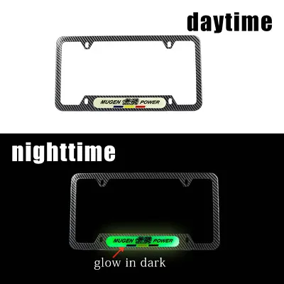 1x JDM Mugen Glow In The Dark Green Logo Carbon Fiber Metal License Plate Frame • $15