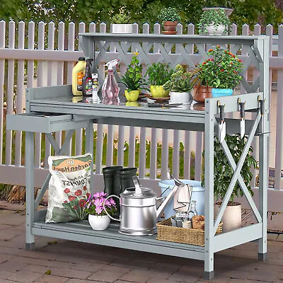 TAUS Potting Bench Table Outdoor Garden Workstation Table With Drawer & Rack • $89.99