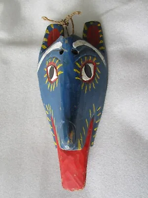 Vintage Mexican Hand Carved Painted Wolf Mask • $49