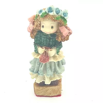 K's Collection 4  Resin Figurine Child Green Jacket Blue Flower Tiara Bows • $5.49