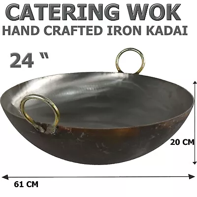 Iron Kadai 24  Karahi Wok Iron Balti Dish Indian With Handles Heavy Duty • £59.99