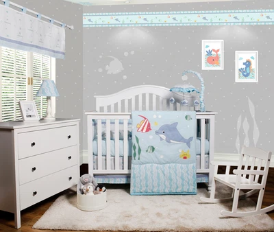 $29.99 • Buy 5 PCS Bumperless Sea Dolphin Baby Girl Boy Nursery Crib Bedding Sets OptimaBaby