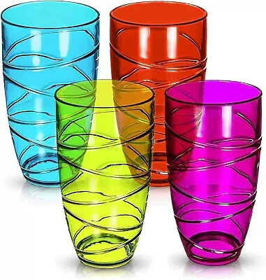 Tumbler Glasses Reusable | REUSABLE GLASS COLOURED | Tall Tumbler Glasses 4 Set • £10.99