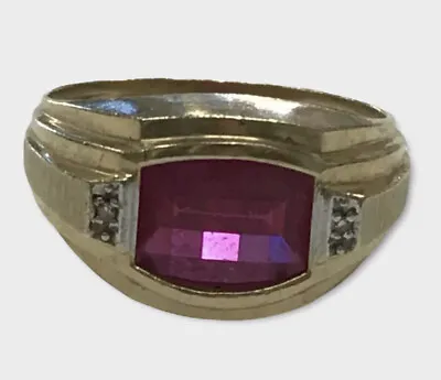 VINTAGE 10k Yellow Gold Mens Ruby Diamond Ring Size 10.75 NICE • $659.99