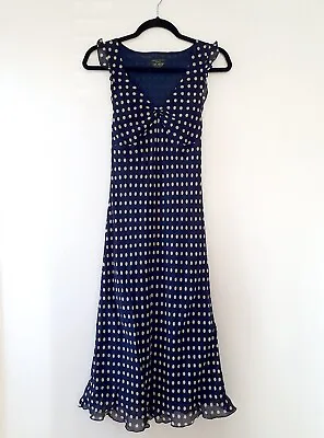 Hobbs Navy Polka Dot Spotty Dress - Size 8 - Slip Dress - Marilyn Anselm • £34.99