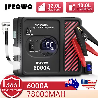 6000A Car Jump Starter Air Compressor Battery Charger Power Bank Booster Device • $229.95