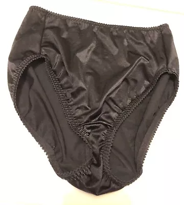 Vtg Vassarette Hi-Cut Brief Panties Women XL Black Satin Second Skin 48001 • $21