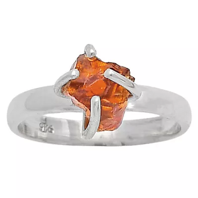 Natural Mandarin Citrine Rough 925 Sterling Silver Ring S.7 Jewelry R-1052 • $10.49