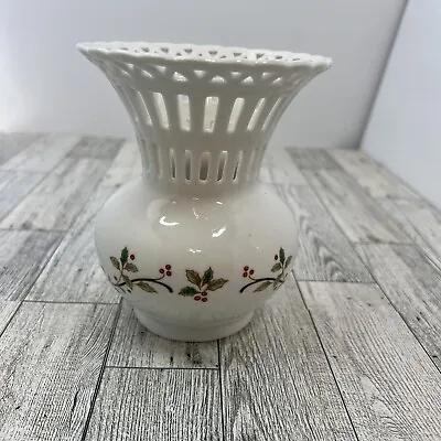 Mikasa Holiday Lace 6  Vase Porcelain Holly Cut Out Design RL050 • $9.95