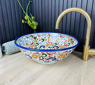 Moroccan Floral Multicolor; Bathroom Vessel Sink Handcrafted Artisan Sink • $79