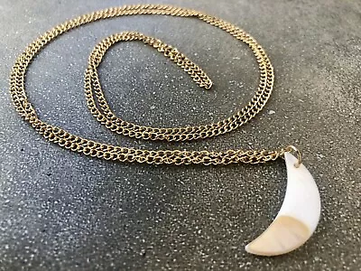 Vintage Dainty Mother Of Pearl Crescent Moon Necklace  • $15