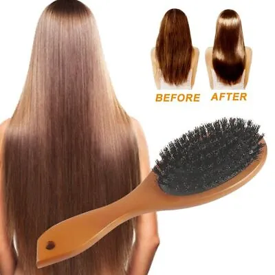 Natural Boar Bristle Hair Brushes Massage Comb Bamboo Handle Anti-Static Brush- • £2.19