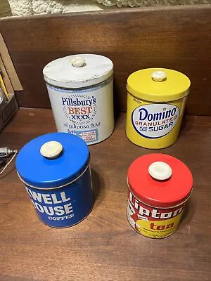 Set 4 Vintage JL Clark Nesting Canisters Pillsbury Domino Maxwell Lipton  Used • $49.95