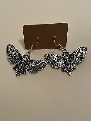 Silver-tone Death Moth Earrings With Sterling Silver Hooks Jewelry • $9.98