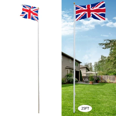 £42.95 • Buy 25FT Aluminium Extendable Telescopic Flagpole Kit Outdoor Yard Flag Pole UK Flag